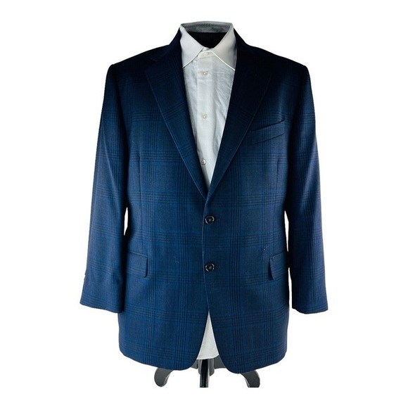 Joseph Abboud Blue Check Loro Piana Wool 2 Button Blazer Mens Size 46R